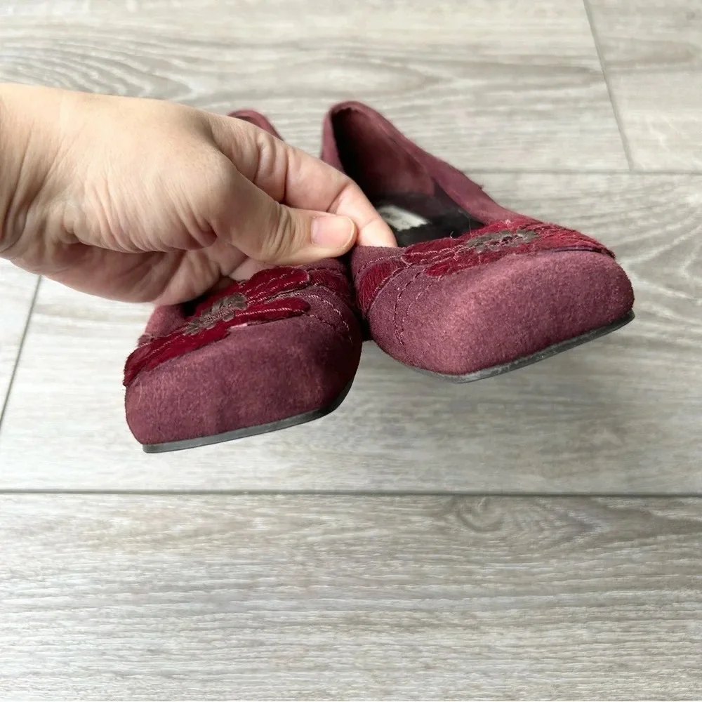 Studio Hype  Red Suede Leather Calf Hair Square Toe Flats - Picture 5 of 12
